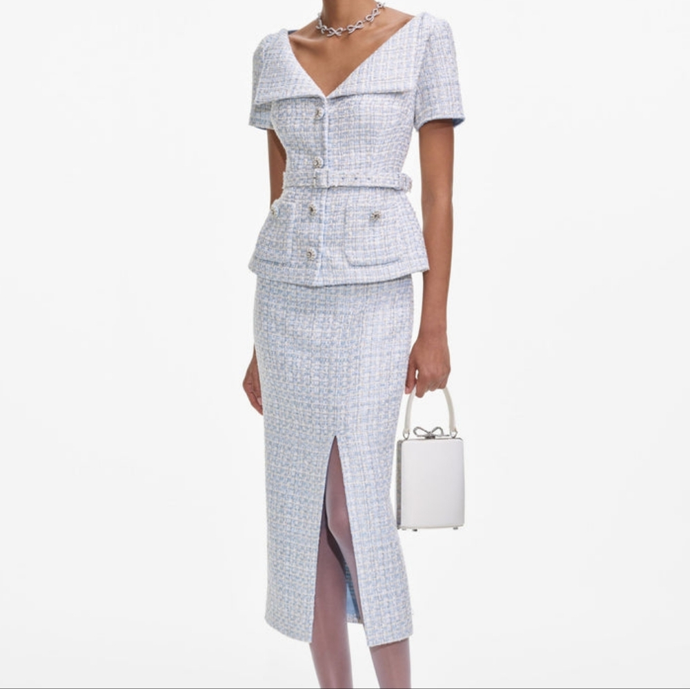 Self-Portrait Blue and White Midi Dress - Picture 2 of 9